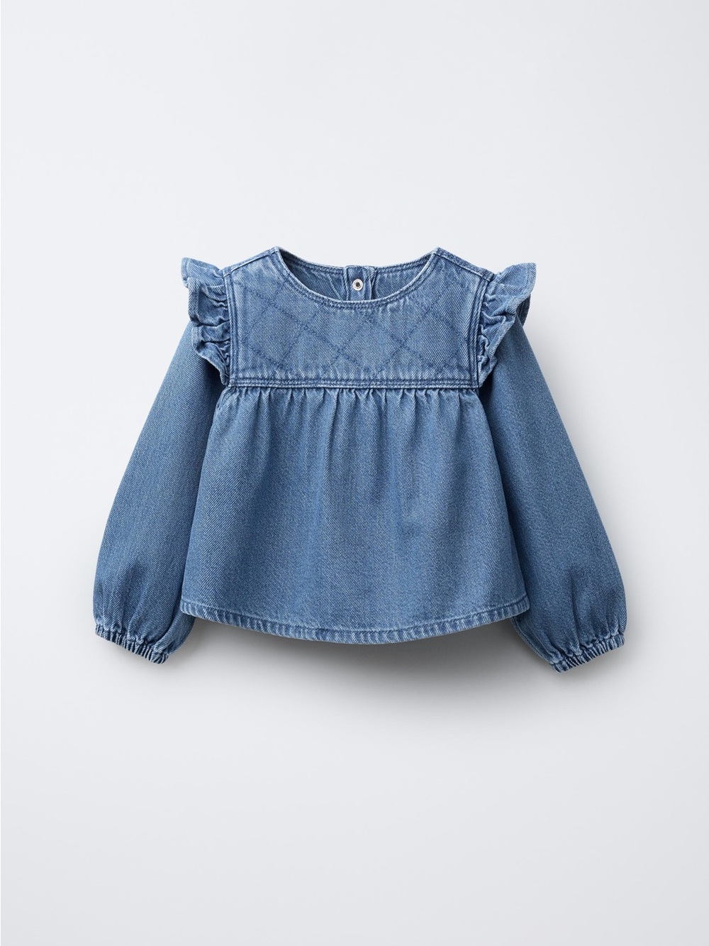 Zara Denim Ruffle Blouse Girls 18 Months Chambray Western Top